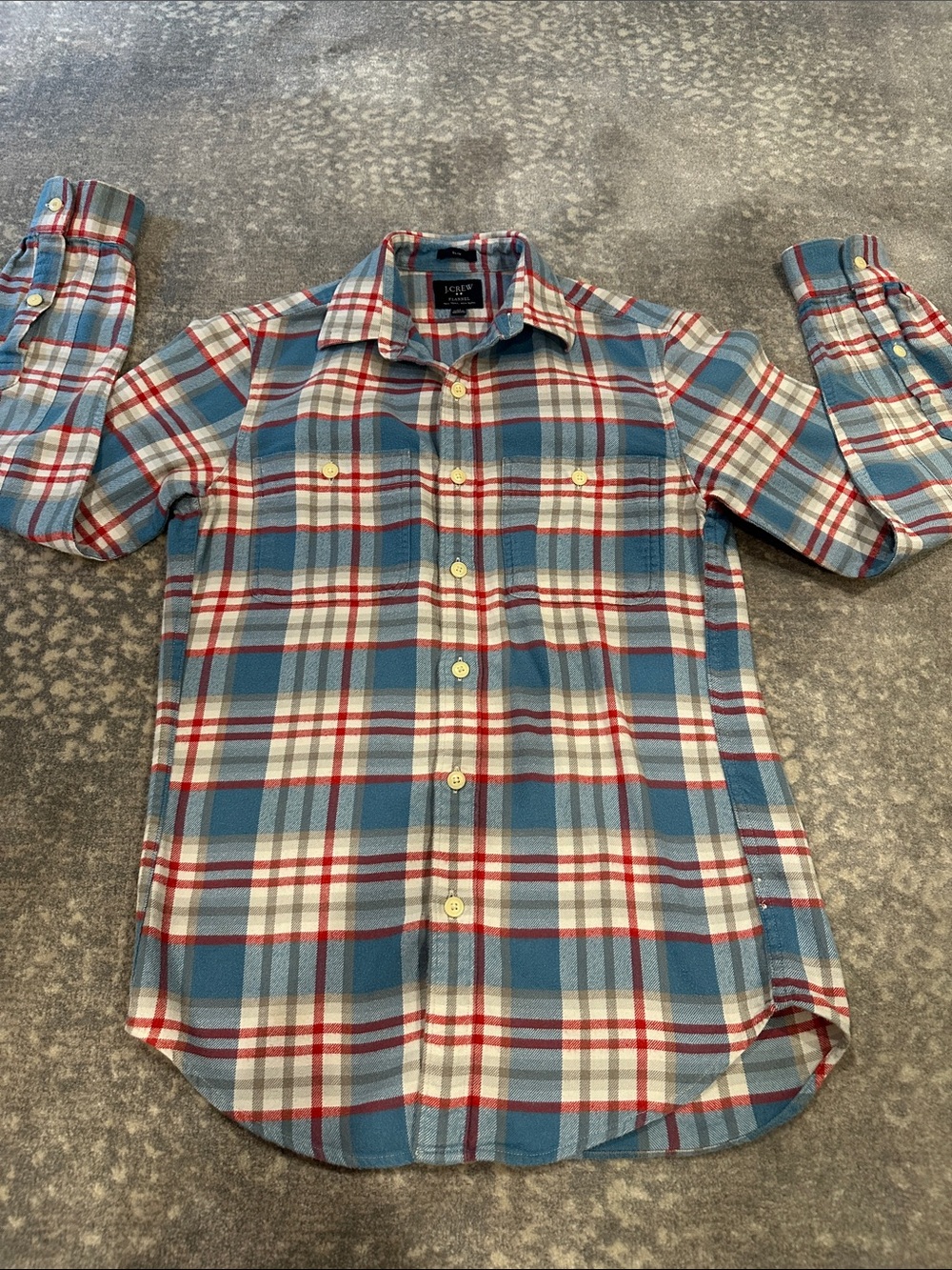 J. Crew Factory Blue, Red and White Plaid Button-Down Shirt flannel size XS